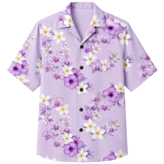 Classic Floral Hawaiian Shirt - Lavender Orchid Petal Print for Summer