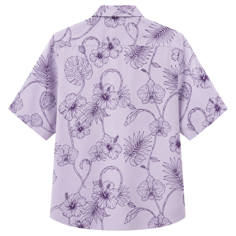 Classic Floral Hawaiian Shirt - Lavender Orchid Vine Print for Summer