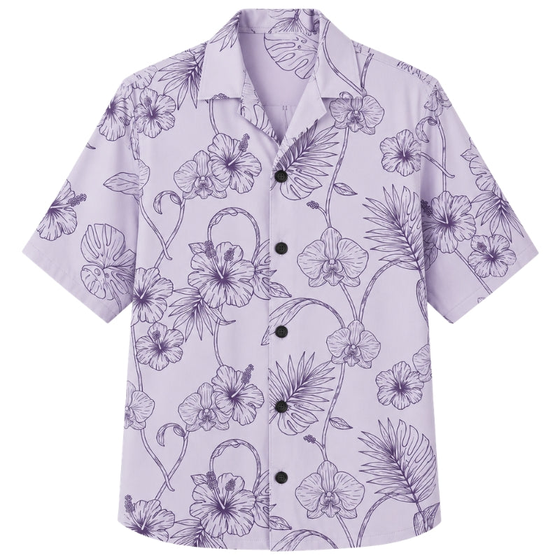 Classic Floral Hawaiian Shirt - Lavender Orchid Vine Print for Summer