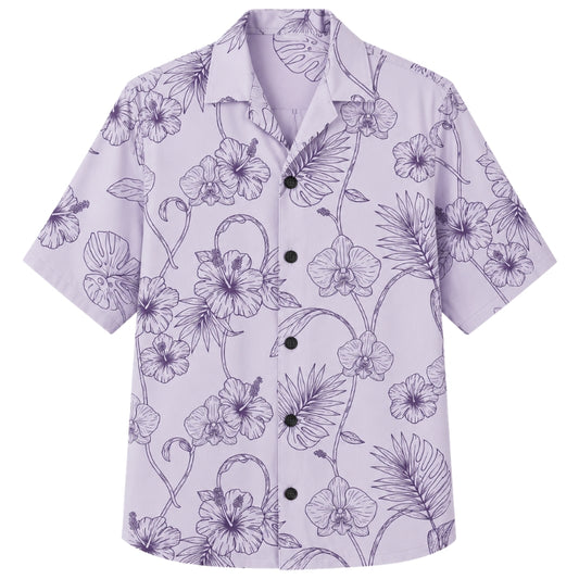 Classic Floral Hawaiian Shirt - Lavender Orchid Vine Print for Summer