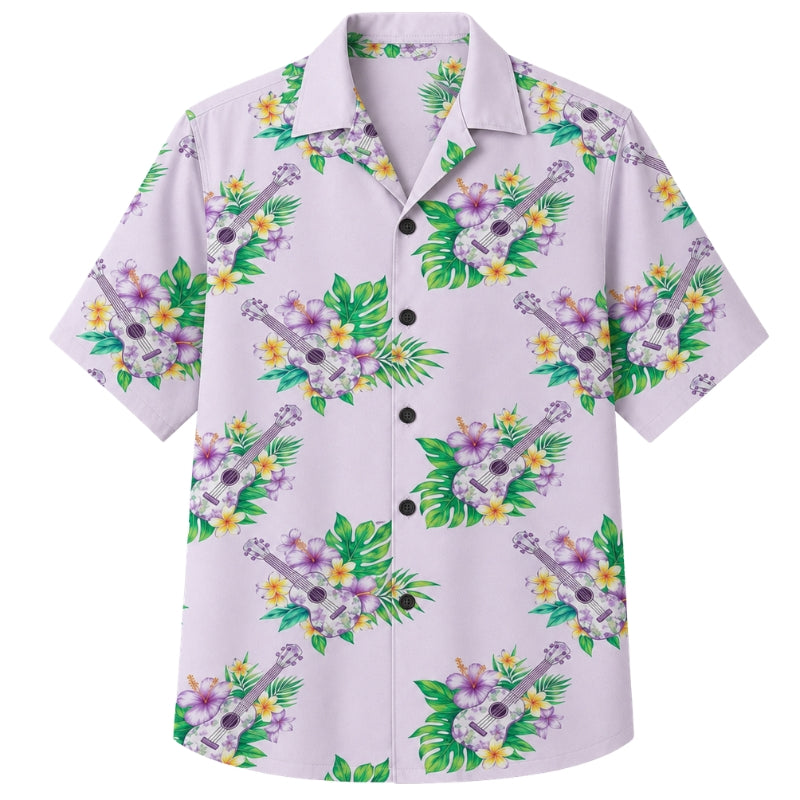Classic Floral Hawaiian Shirt - Lavender Palm Blossom Print for Summer