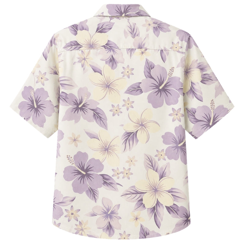 Classic Floral Hawaiian Shirt - Lavender Palm Frond Blossom Print Style