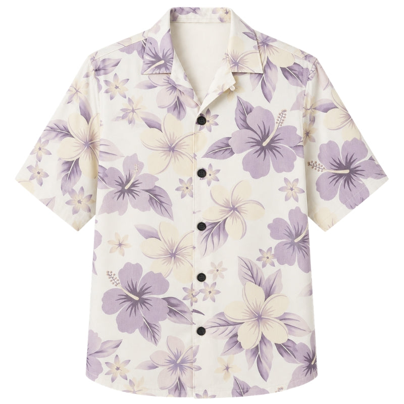 Classic Floral Hawaiian Shirt - Lavender Palm Frond Blossom Print Style
