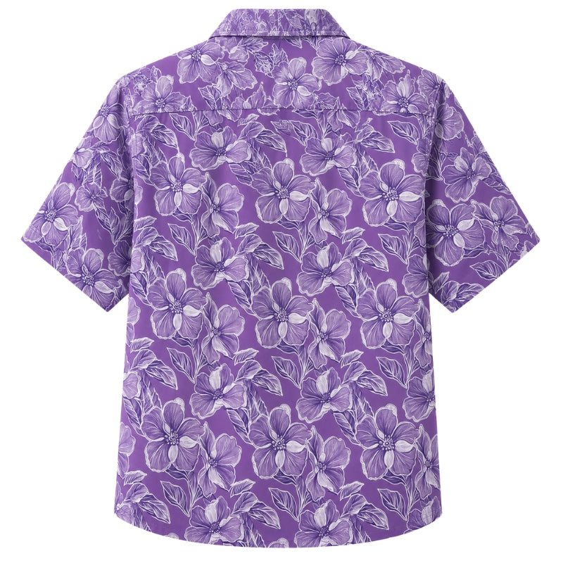 Classic Floral Hawaiian Shirt - Lavender Palm Leaf Floral Print Style
