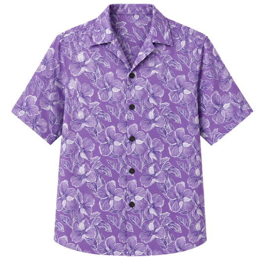 Classic Floral Hawaiian Shirt - Lavender Palm Leaf Floral Print Style