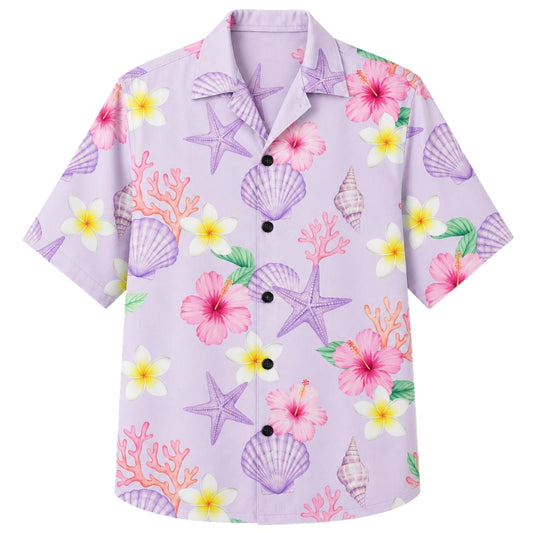 Classic Floral Hawaiian Shirt - Lavender Petal Drift Print for Summer