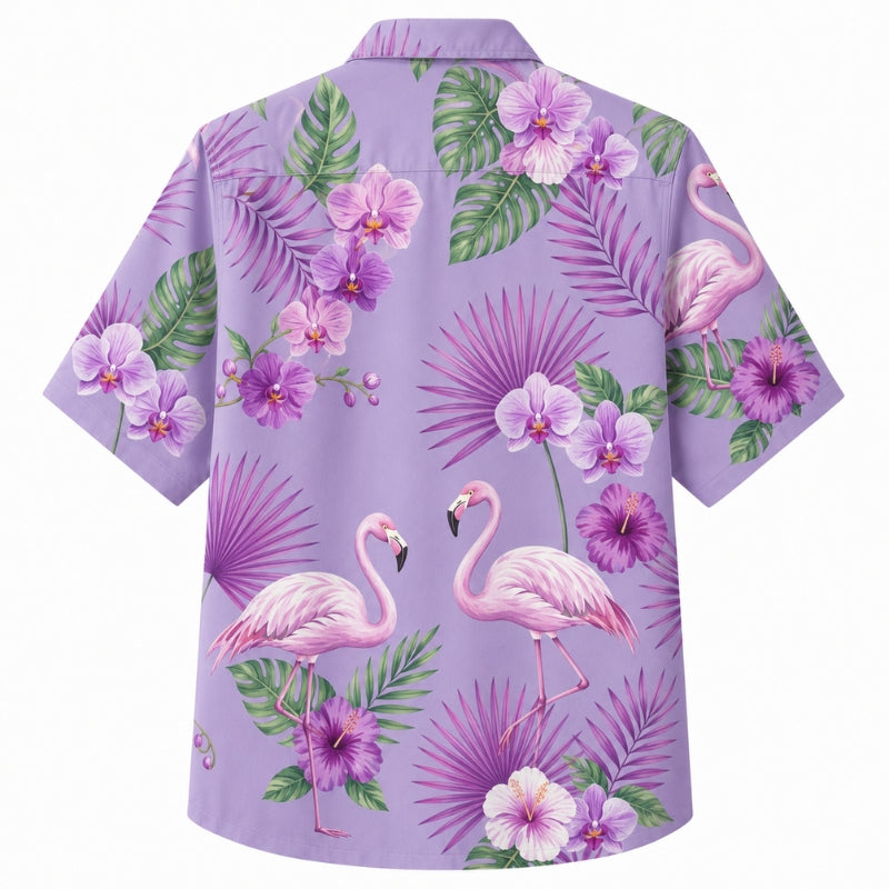 Classic Floral Hawaiian Shirt - Lavender Plumeria Scatter Print Style