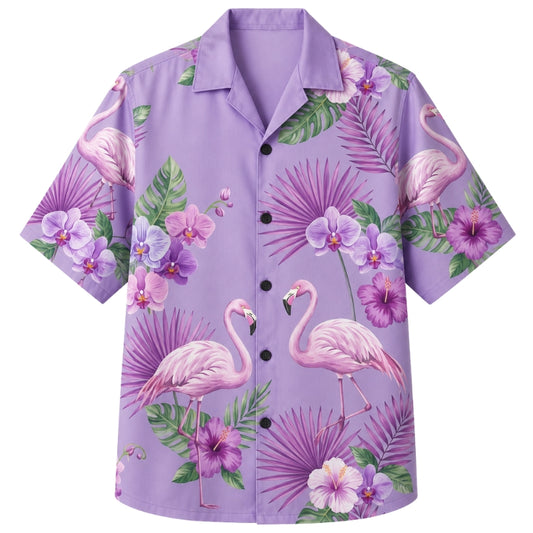 Classic Floral Hawaiian Shirt - Lavender Plumeria Scatter Print Style