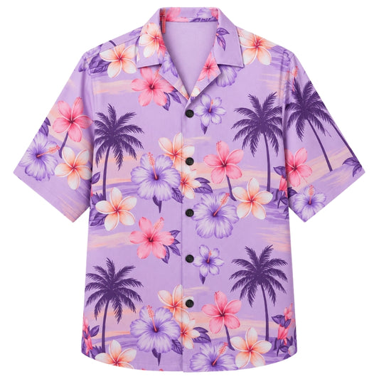 Classic Floral Hawaiian Shirt - Lavender Tropical Bloom Garden Design
