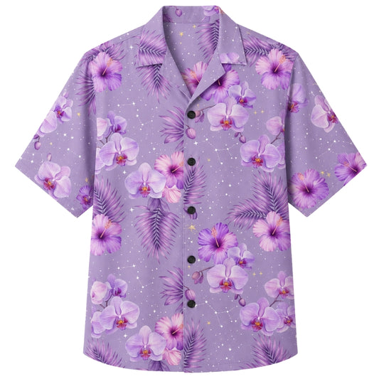 Classic Floral Hawaiian Shirt - Lavender Tropical Bloom Print for Men