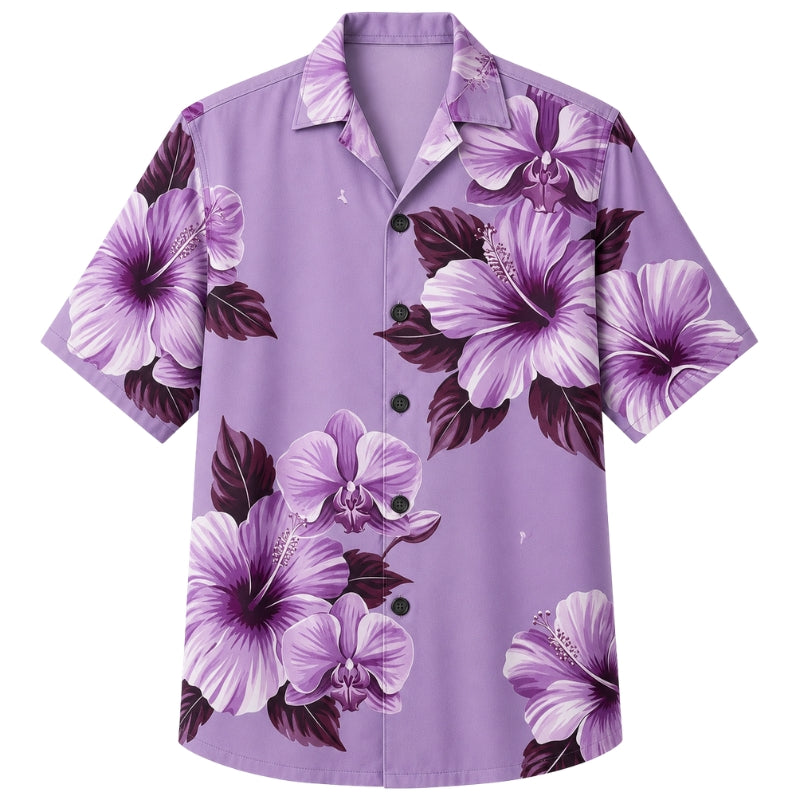 Classic Floral Hawaiian Shirt - Lavender Tropical Blossom Drift Print