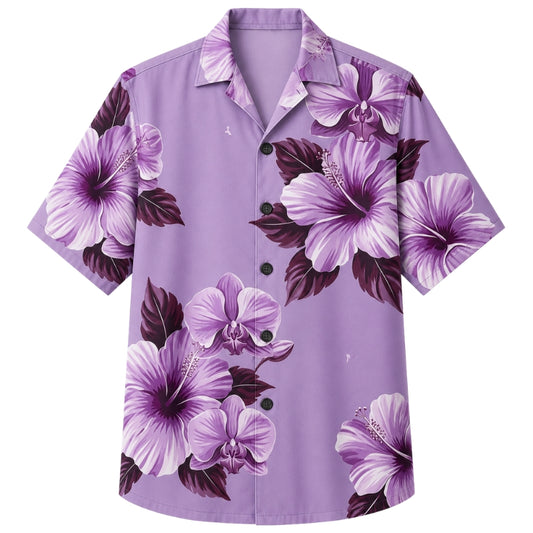 Classic Floral Hawaiian Shirt - Lavender Tropical Blossom Drift Print