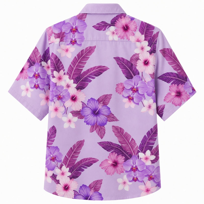 Classic Floral Hawaiian Shirt - Lavender Tropical Floral Floral Print