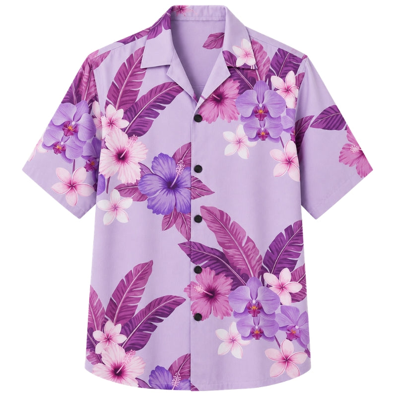 Classic Floral Hawaiian Shirt - Lavender Tropical Floral Floral Print