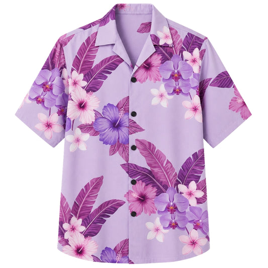 Classic Floral Hawaiian Shirt - Lavender Tropical Floral Floral Print