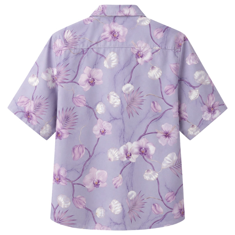 Classic Floral Hawaiian Shirt - Lavender Tropical Floral Garden Print