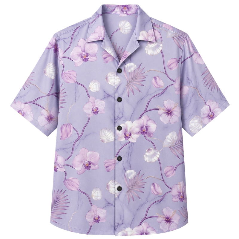 Classic Floral Hawaiian Shirt - Lavender Tropical Floral Garden Print