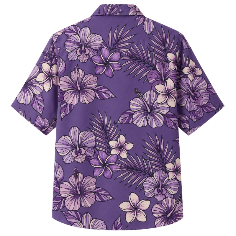 Classic Floral Hawaiian Shirt - Lavender Tropical Garden Floral Print