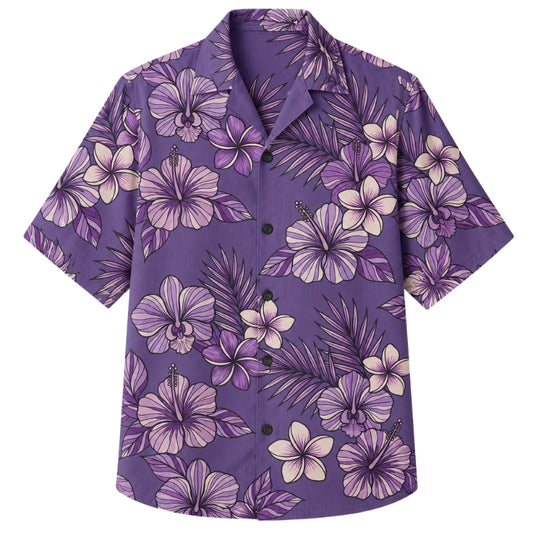 Classic Floral Hawaiian Shirt - Lavender Tropical Garden Floral Print