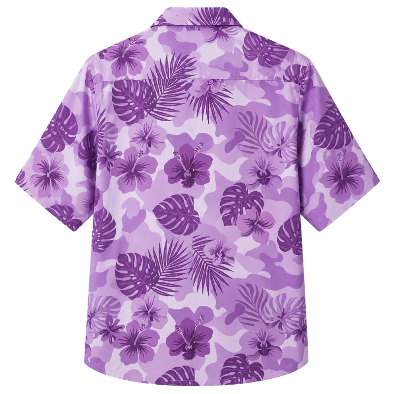Classic Floral Hawaiian Shirt - Lavender Tropical Hibiscus Vine Print