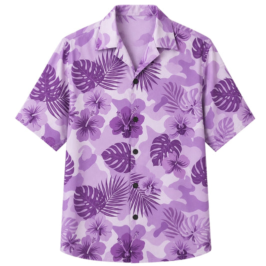 Classic Floral Hawaiian Shirt - Lavender Tropical Hibiscus Vine Print