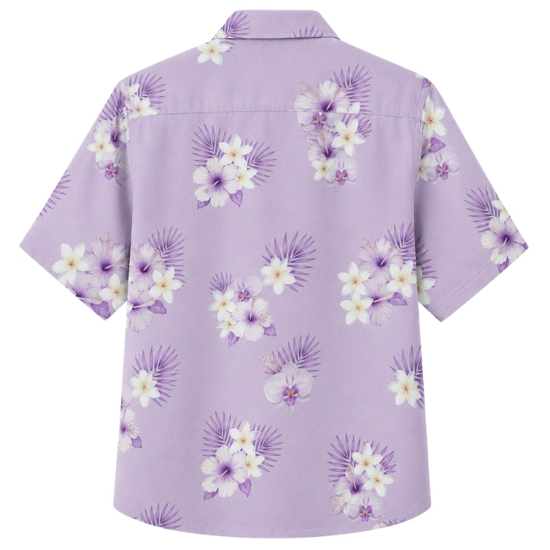 Classic Floral Hawaiian Shirt - Lavender Tropical Hibiscus Wave Print