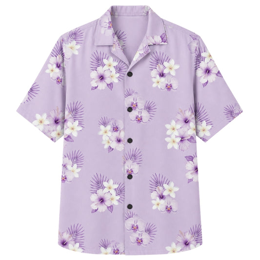 Classic Floral Hawaiian Shirt - Lavender Tropical Hibiscus Wave Print