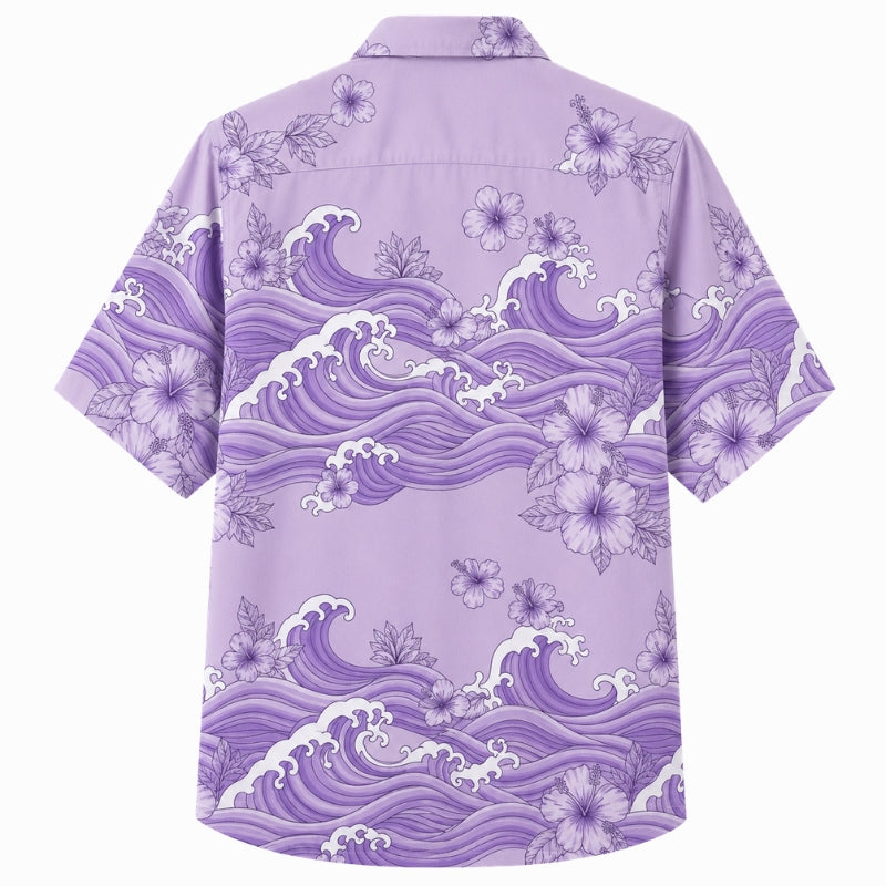 Classic Floral Hawaiian Shirt - Lavender Tropical Leaf Bloom Design