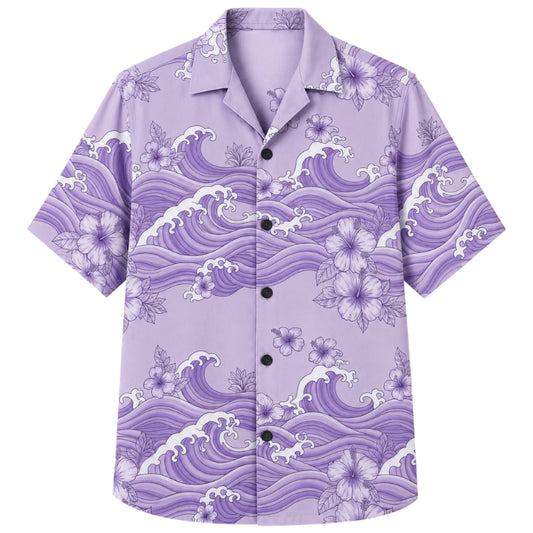 Classic Floral Hawaiian Shirt - Lavender Tropical Leaf Bloom Design
