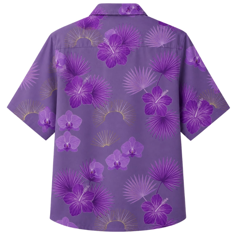 Classic Floral Hawaiian Shirt - Lavender Tropical Monstera Leaf Print