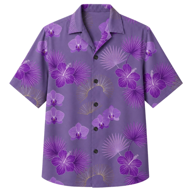 Classic Floral Hawaiian Shirt - Lavender Tropical Monstera Leaf Print