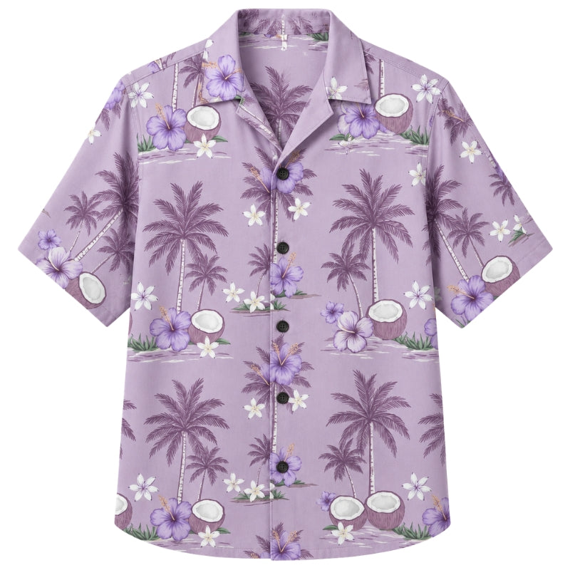 Classic Floral Hawaiian Shirt - Lavender Tropical Orchid Garden Print