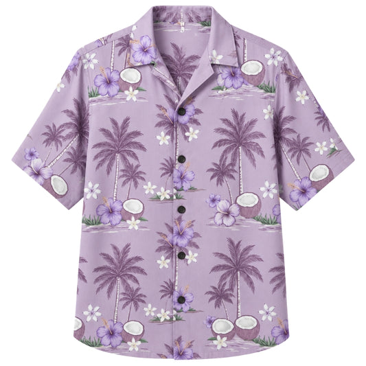 Classic Floral Hawaiian Shirt - Lavender Tropical Orchid Garden Print