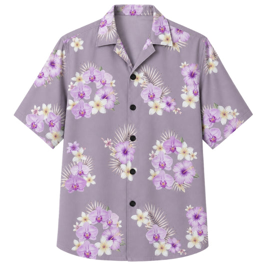 Classic Floral Hawaiian Shirt - Lavender Tropical Petal Print for Men