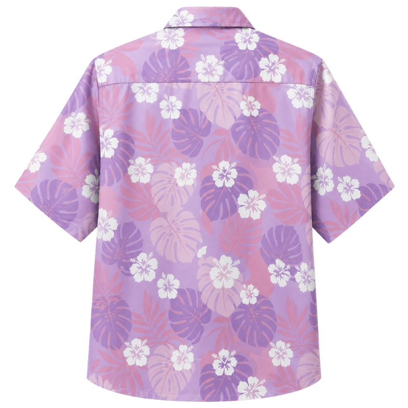 Classic Floral Hawaiian Shirt - Lavender Tropical Plumeria Fern Print