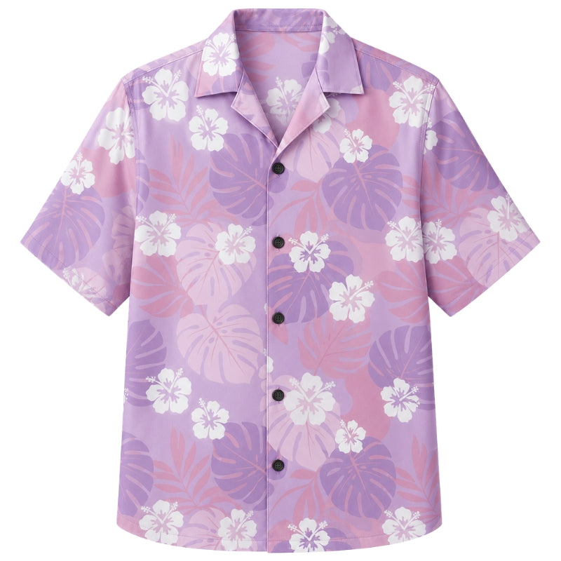 Classic Floral Hawaiian Shirt - Lavender Tropical Plumeria Fern Print