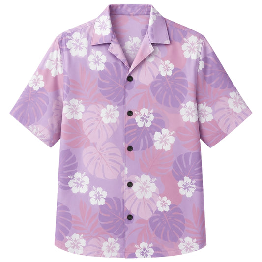 Classic Floral Hawaiian Shirt - Lavender Tropical Plumeria Fern Print