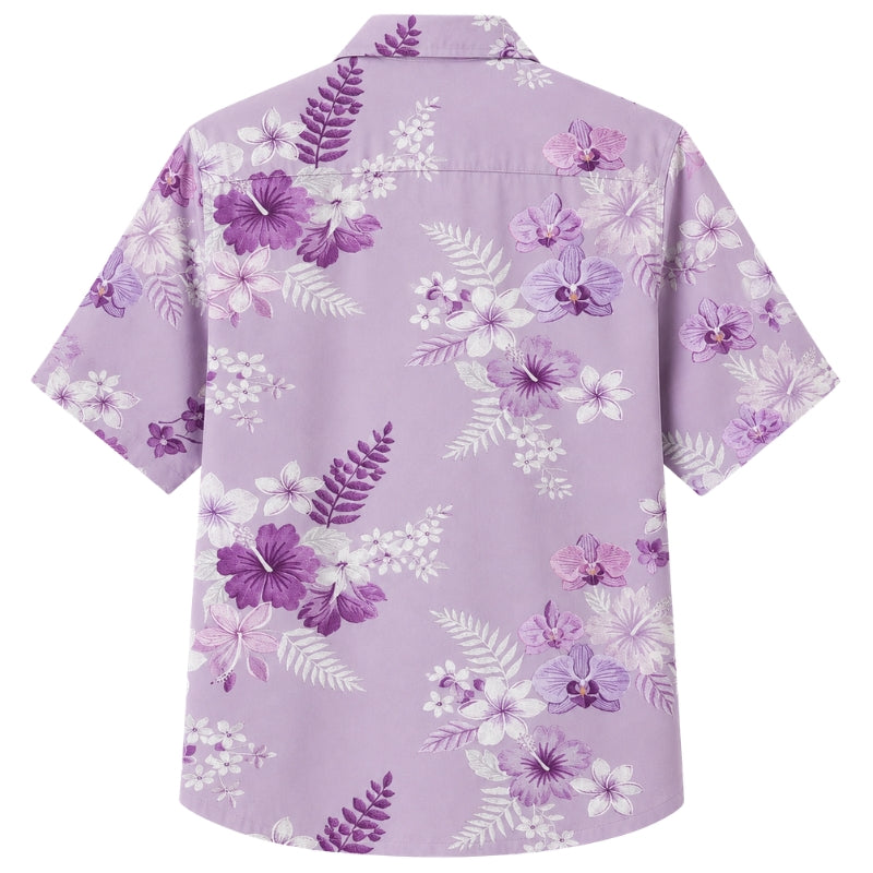 Classic Floral Hawaiian Shirt - Lavender Tropical Plumeria Leaf Print