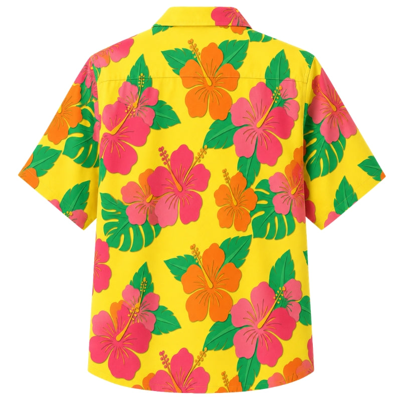 Classic Floral Hawaiian Shirt- Magenta Hibiscus Jungle Bloom Print