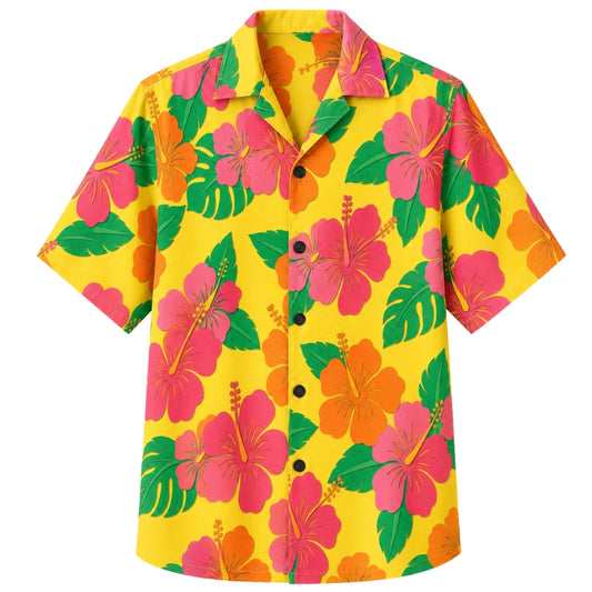 Classic Floral Hawaiian Shirt - Magenta Hibiscus Jungle Bloom Print