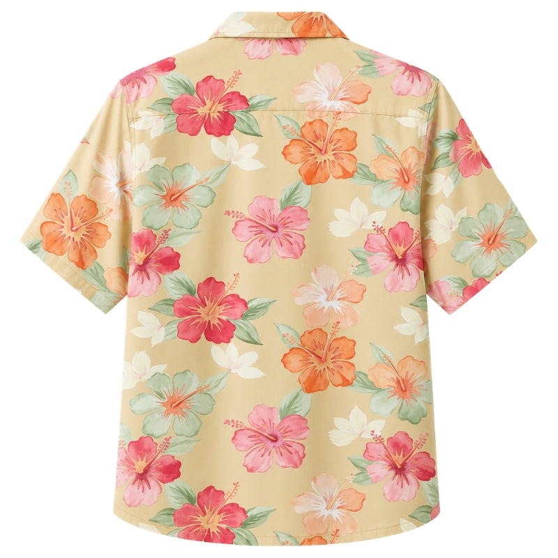 Classic Floral Hawaiian Shirt- Navy Hibiscus Tropical Bloom Print
