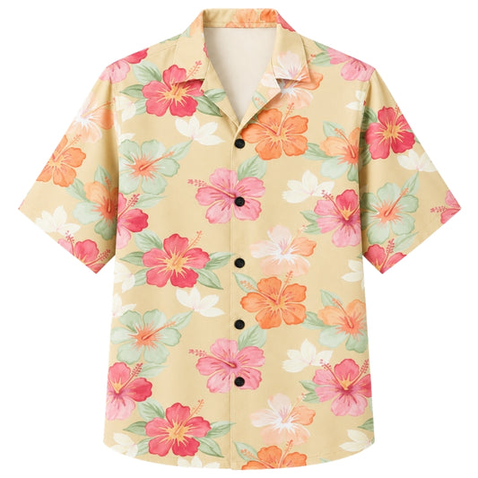 Classic Floral Hawaiian Shirt - Navy Hibiscus Tropical Bloom Print