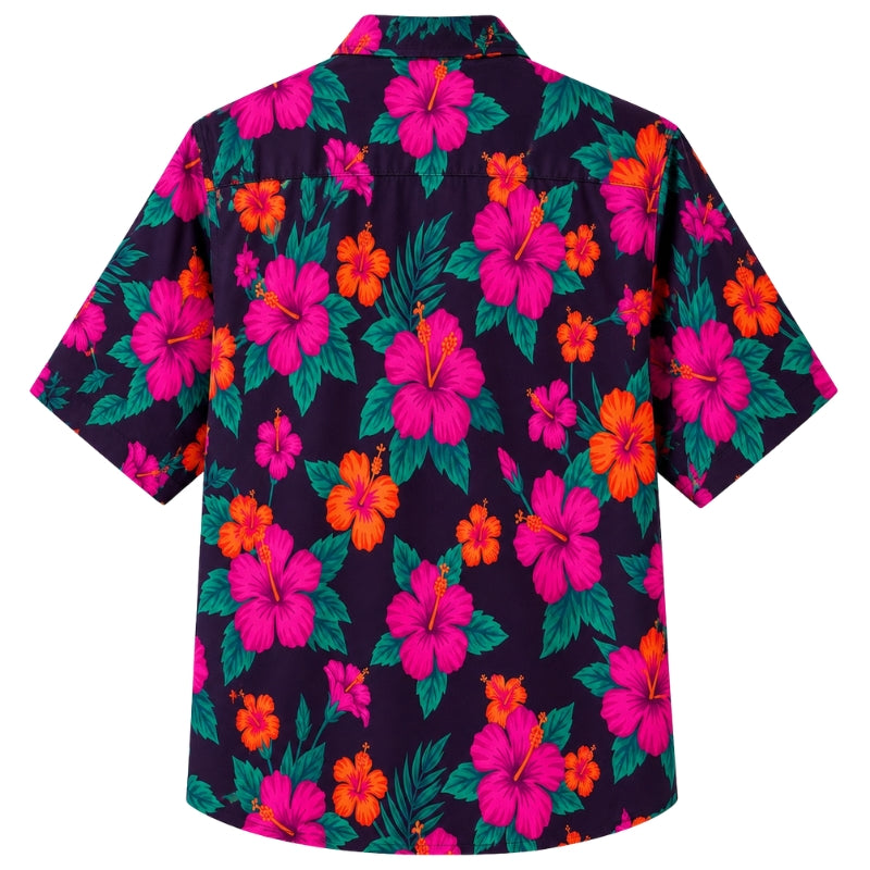 Classic Floral Hawaiian Shirt- Ocean Blue Hibiscus Surf Print