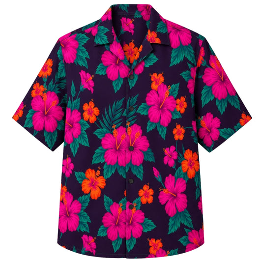 Classic Floral Hawaiian Shirt - Ocean Blue Hibiscus Surf Print