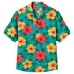 Classic Floral Hawaiian Shirt- Peach Hibiscus Beach Sunrise Print