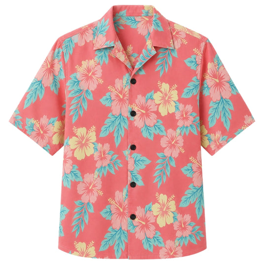 Classic Floral Hawaiian Shirt - Pearl Hibiscus Soft Light Print