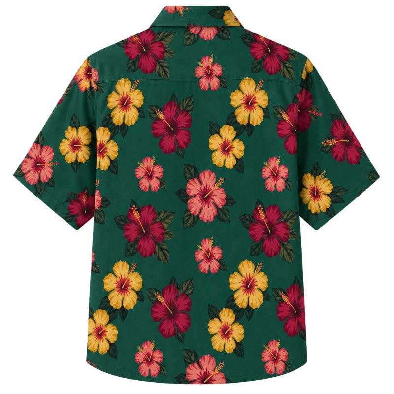 Classic Floral Hawaiian Shirt- Plum Hibiscus Velvet Bloom Print