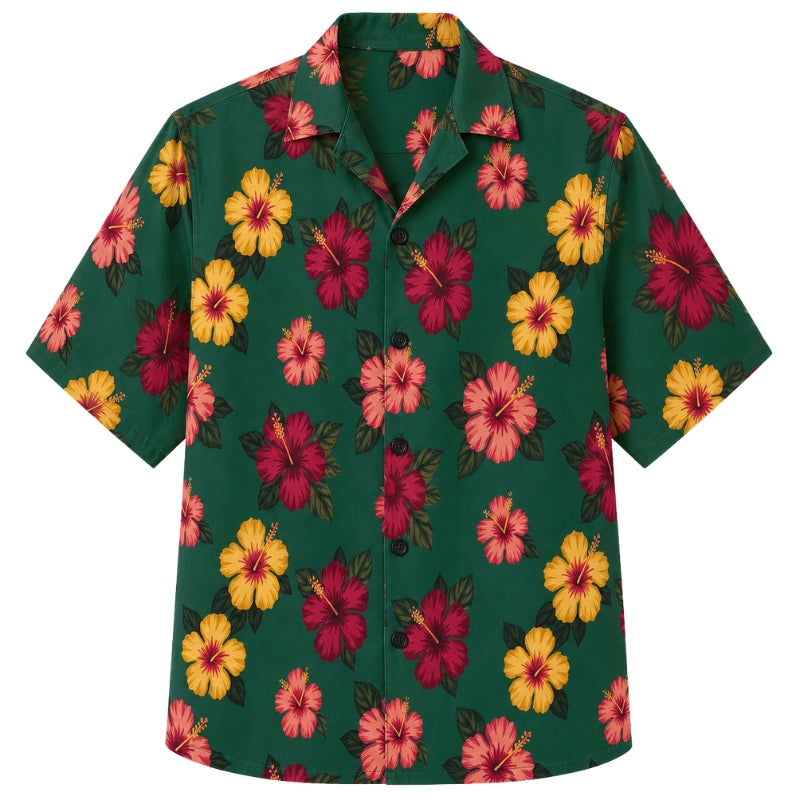 Classic Floral Hawaiian Shirt- Plum Hibiscus Velvet Bloom Print