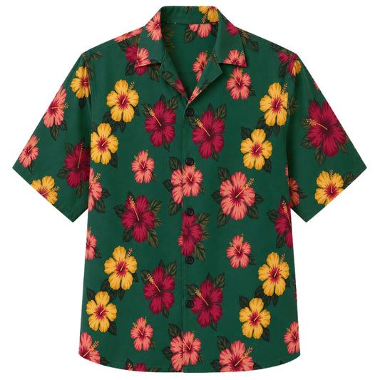 Classic Floral Hawaiian Shirt - Plum Hibiscus Velvet Bloom Print