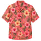 Classic Floral Hawaiian Shirt- Red Hibiscus Vintage Leaf Print